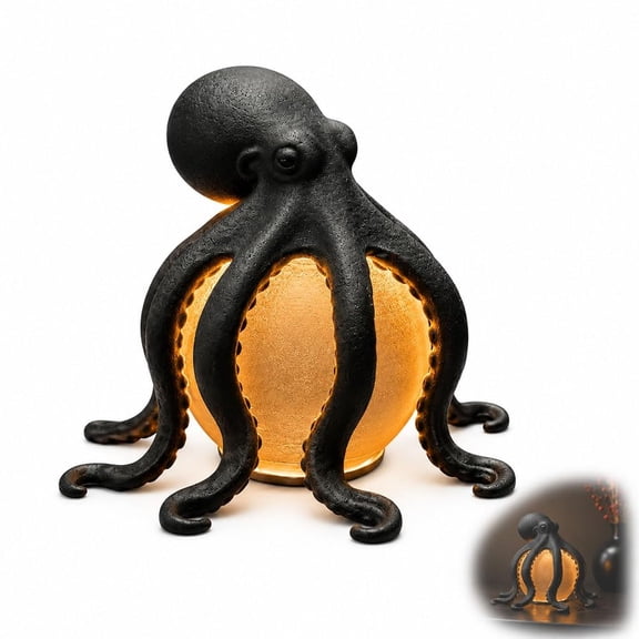 Octopus Table Lamp Ocean Decor, Resin Tentacle Sculpted Coastal Night Light, Warm Glow Nautical Beach Room Decor for Bedroom, Living Room, Shelf & Beach House Gift