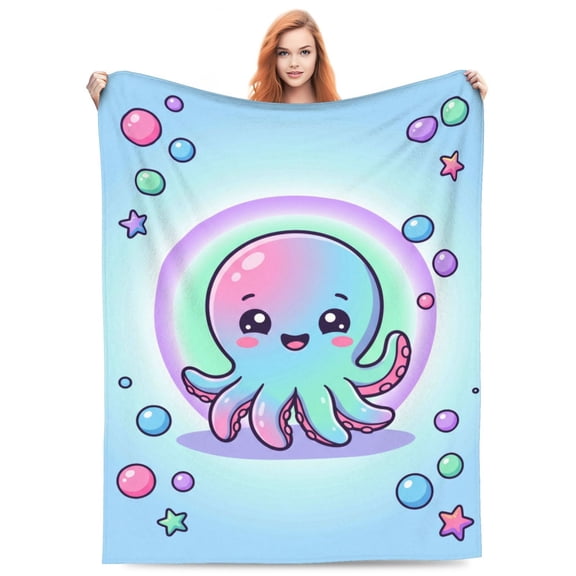 Octopus Throw Blanket, Soft Flannel Blanket with Ocean Design, Cozy All Season Couch Sofa Throw 50x40