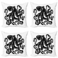 thumbnail image 1 of Octopus Throw Pillow Cushion Case Pack of 4, Monochrome Sketch of an Ocean Animal on Plain Background Art Print, Modern Accent Double-Sided Print, 4 Sizes, White and Charcoal Grey, by Ambesonne, 1 of 2