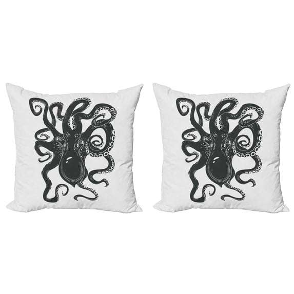 Ambesonne Octopus Throw Pillow Cover 2 Pack, Tentacle Sea Monster Design, 24", Pale Grey Charcoal Grey