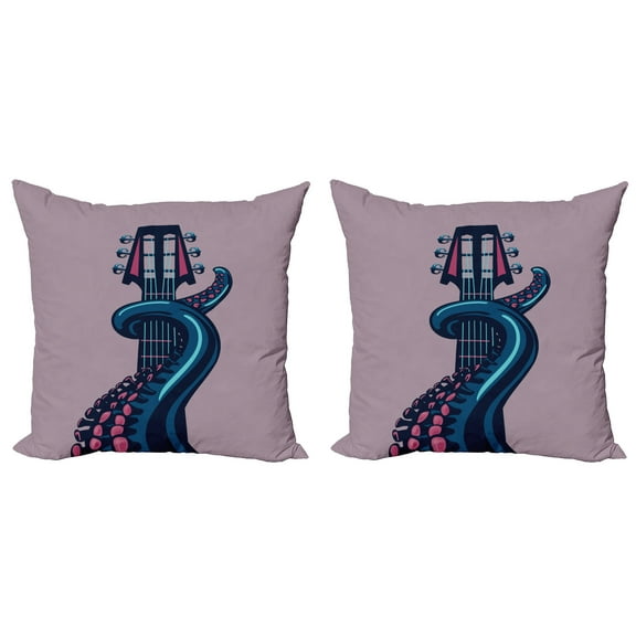 Ambesonne Octopus Throw Pillow Cover 2 Pack, Guitar Music, 18", Lilac Blue