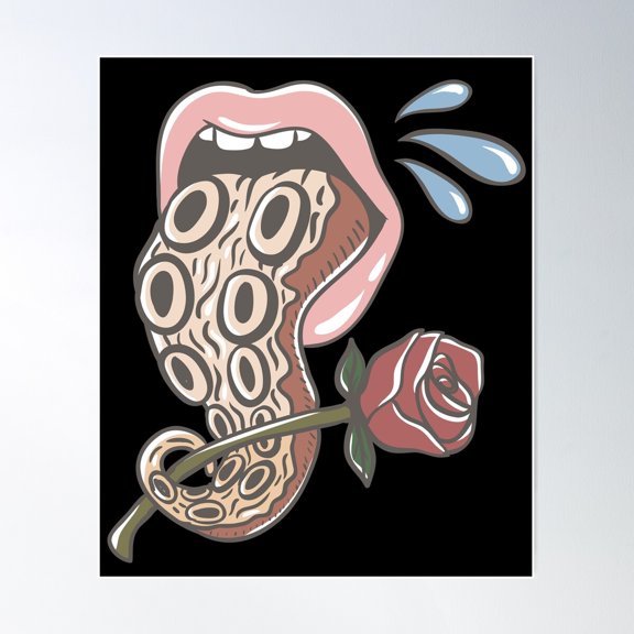 Octopus Tongue With Rose Poster Wall Art, Modern Wall Decor For Living Room Bedroom, 8x12 UNFRAMED
