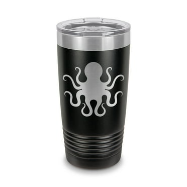 Octopus Tumbler 20 oz - Laser Engraved w/ Clear Lid - Stainless Steel - Vacuum Insulated - Double Walled - Travel Mug - octopoda - Black