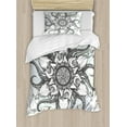 thumbnail image 1 of Octopus Twin Size Duvet Cover Set, Trippy Nautical Mandala Abstract Artwork with Tentacle and Floral Elements Design, Decorative 2 Piece Bedding Set with 1 Pillow Sham, Grey White, by Ambesonne, 1 of 3