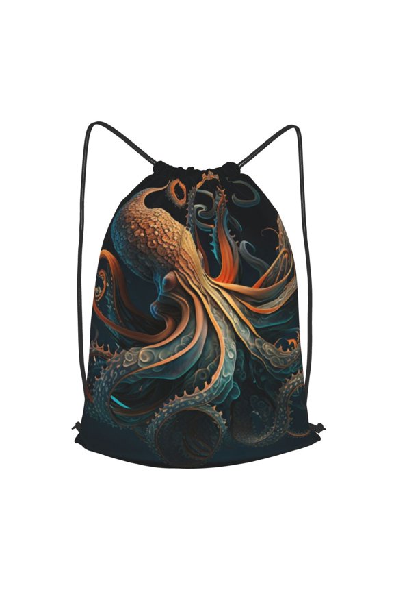Octopus Twisted Tentacles Art Drawstring Backpack Gym String Bag Sports Sackpack Cinch Sack, Small