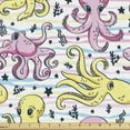 thumbnail image 1 of Ambesonne Octopus Fabric by the Yard Upholstery, Cartoon Underwater Animals, 2 Yards, Pink Yellow Pale Blue, 1 of 4
