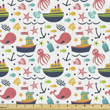 Ambesonne Octopus Fabric by the Yard Upholstery, Summer Pattern, 1 Yard, Multicolor