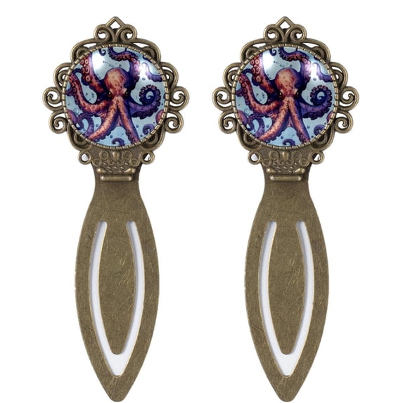 Octopus Vintage Copper-Colored Lace Bookmarks: Stainless Steel Reading Accessories for Book Lovers - Set of 2