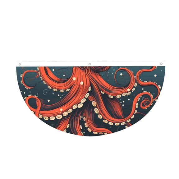 Octopus Vintage Kraken Monster Starry Semi-Circle Bunting Banner 1.5x3 Ft, Half Fan Flag for Porch Garden Party Decor, 3-Grommet Ready to Hang