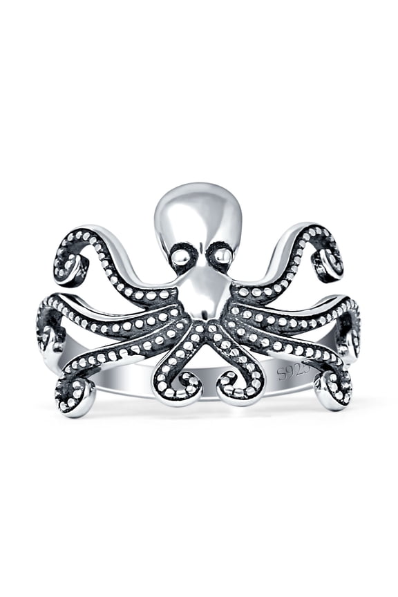 Octopus Vintage Style Oxidized Ring 925 Sterling Silver Size 5