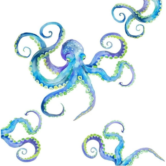 Octopus Wall Stickers Blue Octopus Wall Decor Vinyl Wall Art Murals Removable Self Adhesive Wallpapers Home Wall Decor for DIY Living Room Bedroom Bathroom Wall Stickers Decor