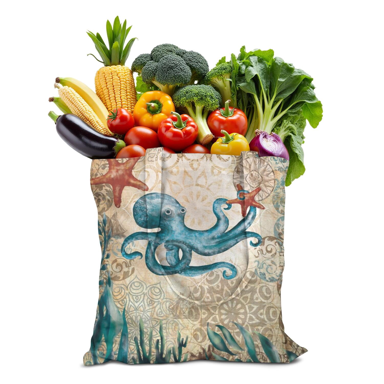 Octopus Watercolor Drawstring Backpack – Nautical Sea Creature Gym Bag ...