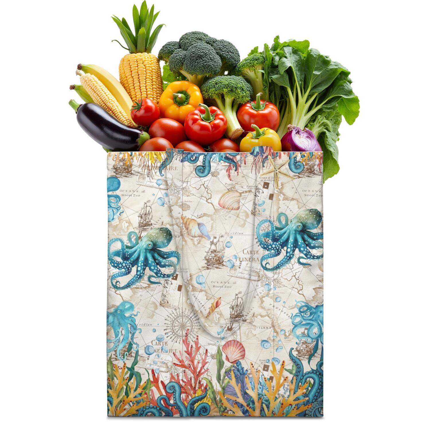 Octopus Watercolor Drawstring Backpack – Nautical Sea Creature Gym Bag ...