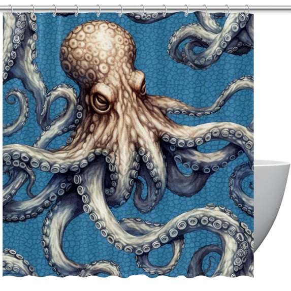 Octopus Waterproof Shower Curtain Set with Hook, Printed Design for Bathroom Decoration - Shower Curtain Sets