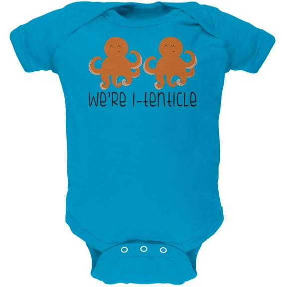 Octopus We're Identical Itenticle Twins Funny Pun Soft Baby One Piece Turquoise 9-12 M