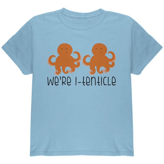 Octopus We're Identical Itenticle Twins Funny Pun Youth T Shirt Light Blue YMD