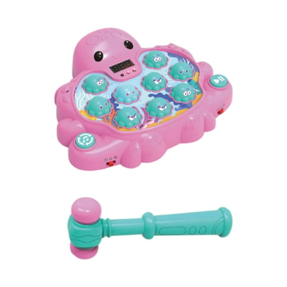 Octopus Whack-a-Mole Game Machine with Hammers, Interactive Arcade Game for Family Game Night and Adult Fun, Pink Color