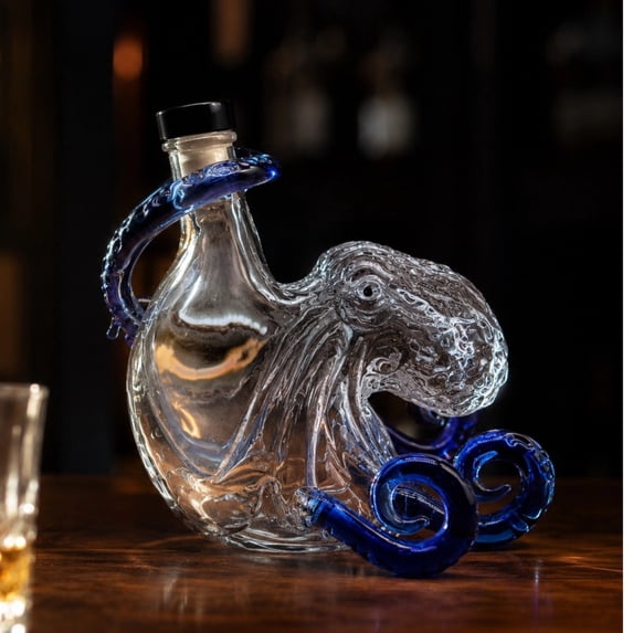 Octopus Whiskey Decanter Glass Bottle, Unique Glass Sculpted Bottle Gift for Tableware Fathers Day Gift