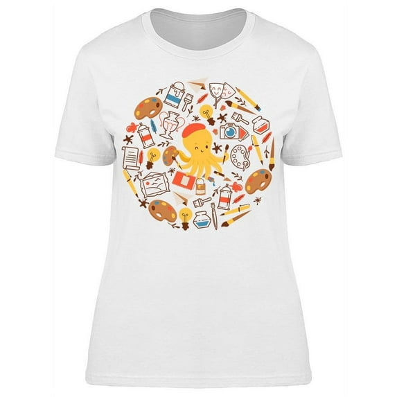 Octopus With Art Supplies T-Shirt Women -Image by Shutterstock, Female 3X-Large