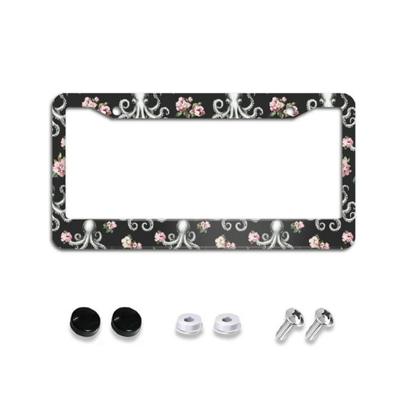 Octopus and Floral License Plate Frames for Women Men Car Plate Holder Cover Metal Tag Aluminum Car Accessories Front Rear Plate Decor