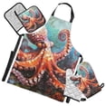 thumbnail image 1 of Octopus in Bottom Sea 5 Pcs Kitchen Set Heat Resistant Oven Mitts and Non-Slip Pot Holders with Adjustable Cooking Apron, 1 of 6