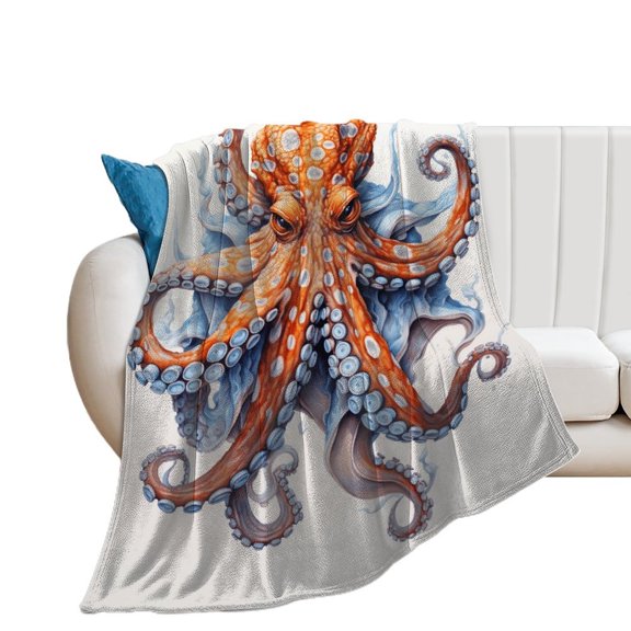 Octopus in The Mysterious Ocean Flannel Blanket Lightweight Blanket for Couch Sofa Bed, Super Soft Cozy Print Warm Blanket