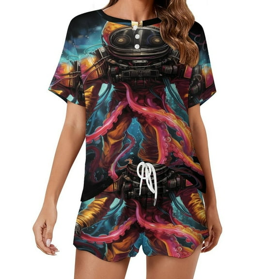Octopus in The Mysterious Ocean Pajamas Set Womens Loungewear Sleepwear 2 Piece PJ Sets