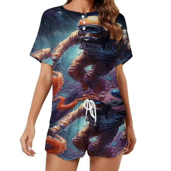 Octopus in The Mysterious Ocean Print Women'S Pajamas Set Summer Sleepwear Sets 2 Piece Lounge Set