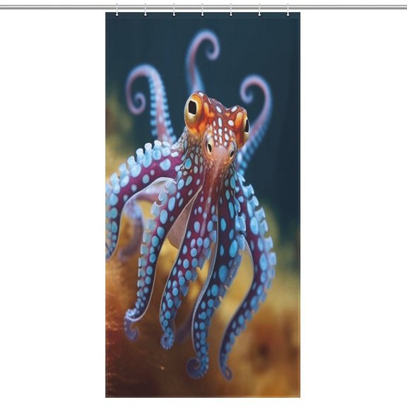 Octopus in The Mysterious Ocean Shower Curtain Modern Home Bathroom Bathtub Decor Waterproof Fabric with 12PCS Hooks