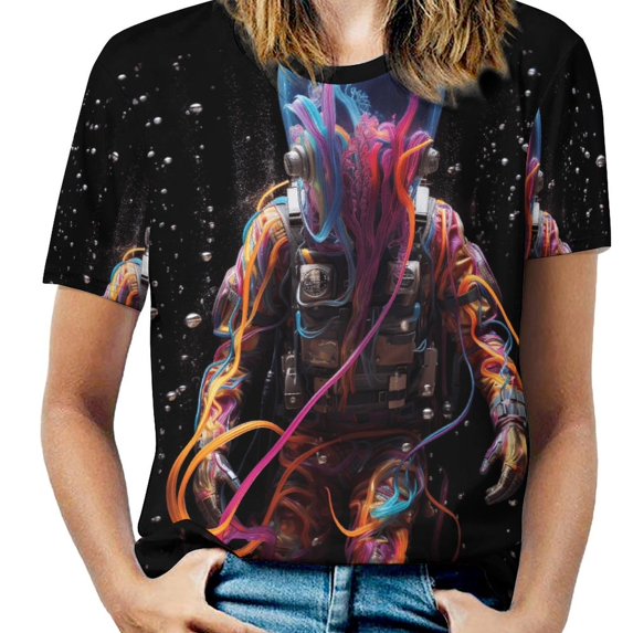 Octopus in The Mysterious Ocean T Shirts Basic T-Shirt Short Sleeve Ladies Tee Shirt Summer Graphic Clothing