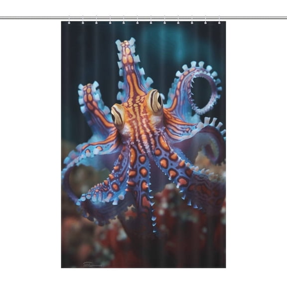 Octopus in The Mysterious Ocean Waterproof Polyester Quick-Drying Shower Curtain for Bathroom with 12 Hooks