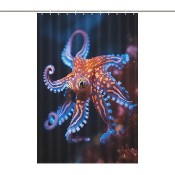 Octopus in The Mysterious Ocean Waterproof Polyester Quick-Drying Shower Curtain for Bathroom with 12 Hooks