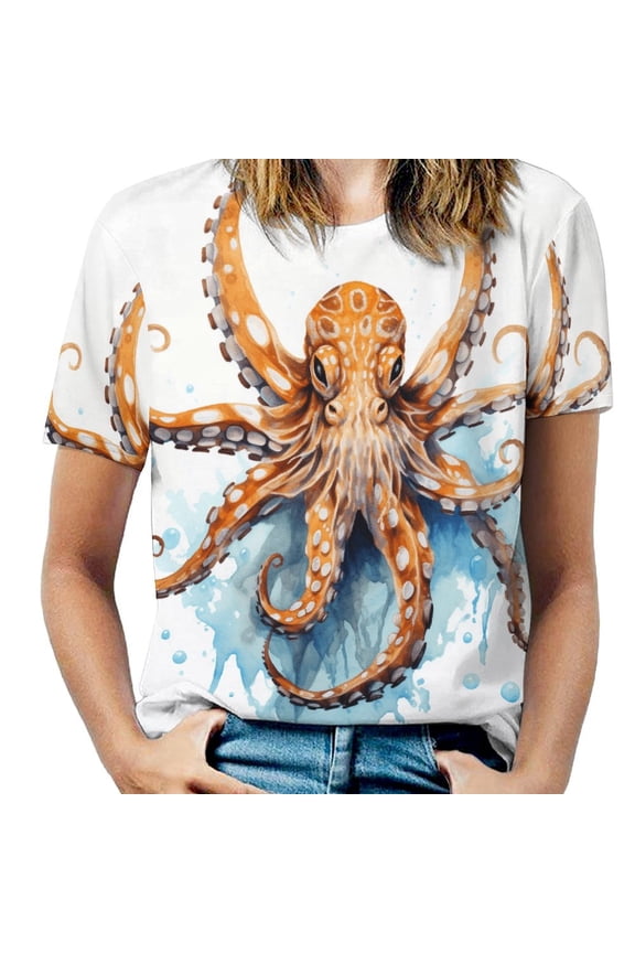 Octopus in The Mysterious Ocean Women's Short Sleeve Tops Casual Blouses T Shirt