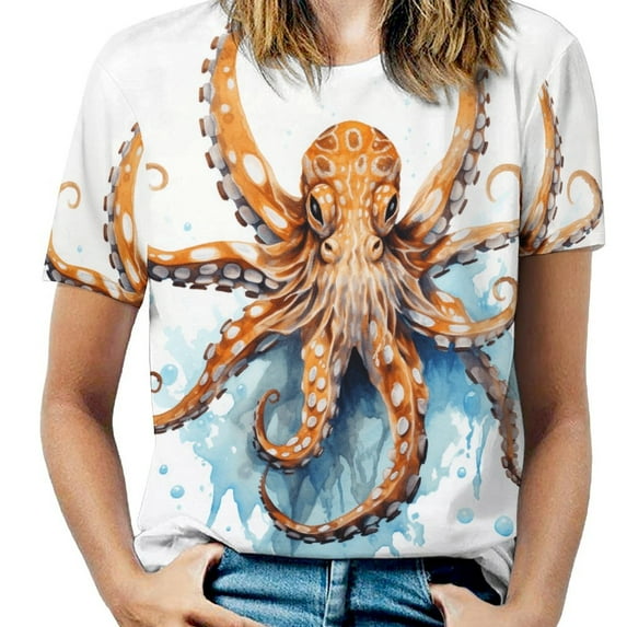 Octopus in The Mysterious Ocean Women's Short Sleeve Tops Casual Blouses T Shirt