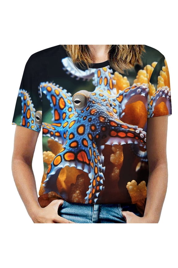 Octopus in The Mysterious Ocean Women's T-Shirt Short Sleeve T Shirts Tops Tee Ladies Loose T