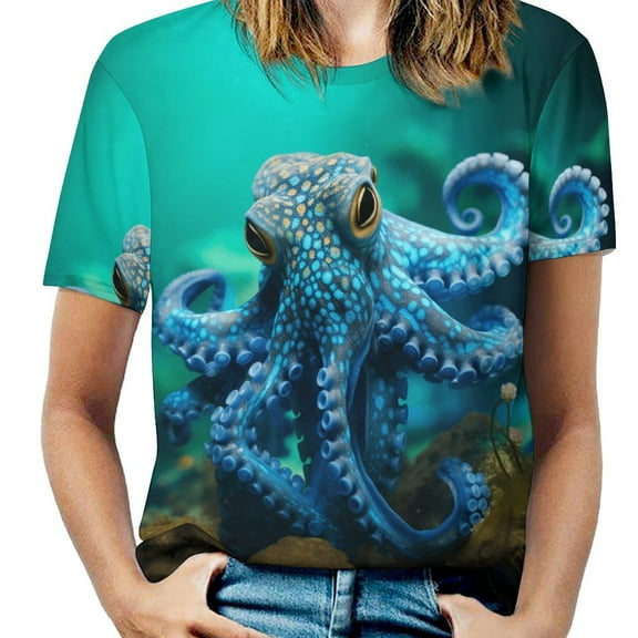 Octopus in The Mysterious Ocean Women's T-Shirt Short Sleeve T Shirts Tops Tee Ladies Loose T