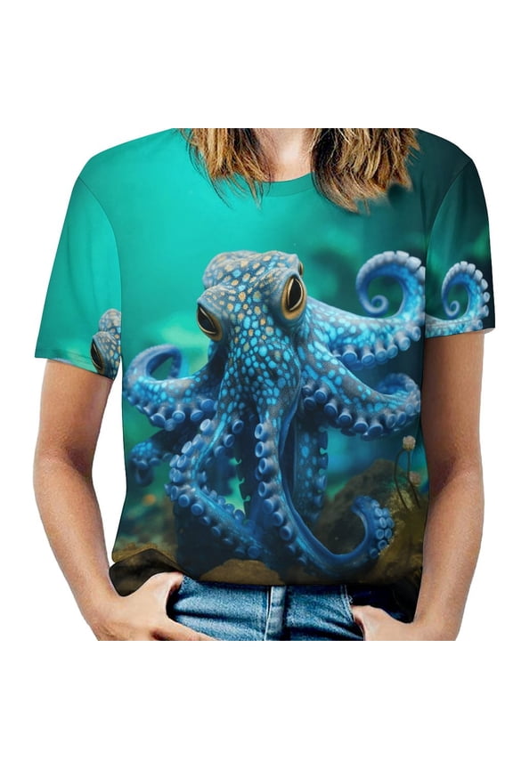 Octopus in The Mysterious Ocean Women's T-Shirt Short Sleeve T Shirts Tops Tee Ladies Loose T