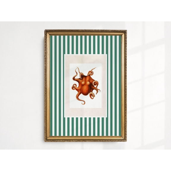 Octopus poster, Nancy Meyers Wall Art, Fisherman Aesthetic, Cottage Core Grandmillenial Art, Old Money Preppy Nautical French Country Decor Unframed Paper Print