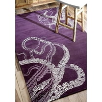 Octopus purple 3'x5′ Area Rug Handcrafted Motif Floral Design Oriental Traditional Design Non-Shedding Fine Wool Pile & Easy-Care Areas in Living Room Bedroom
