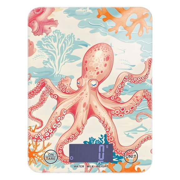 Octopus with Corals Food Scale Digital Kitchen Scale Waterproof Tempered Glass Tare Function 11 lb for Baking Cooking Meal Prep