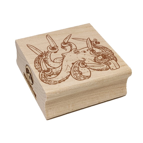 Octopus with Kitchen Knives Square Rubber Stamp Stamping Scrapbooking Crafting - Small 1.25in