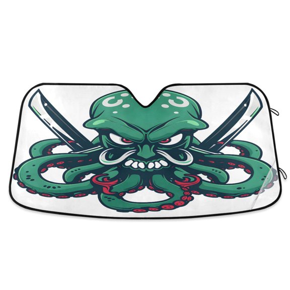 Octopus with Knife Car Windshield Sun Shade Foldable Car Front Window Visor Heat and UV Protection 53x23.5