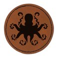 thumbnail image 1 of Octopus with Twisting Tentacle Arms 2.5" Faux Leather Round Engraved Iron-On Patch - Brown, 1 of 6