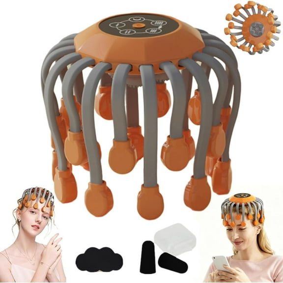 Octorelax Head Massager, Anti-Stress 360° All-Round Electric Scalp Massager for Headaches & Migraine, Wireless Hands-Free Temple Massage Tool with 5 Modes & 20 Massage Heads, Smart Timing