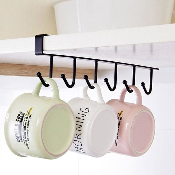 Octpeak 6 Hooks Cup Rack Multifunctional Cups Towel Tie Storage Iron Rack Cupboard Shelf Hanging Hook, 6 Hooks Wardrobe Organizer