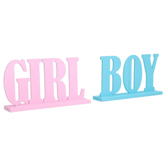 Octpeak Baby Shower Blue Wood Boy Girl Sign Decoration, Set of 4