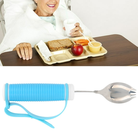 Octpeak Non‑Slip Eating Aid Spoon,Fork Eating Aid Non‑Slip Adjustable Strap 2 In 1 Spoon For Parkinson MS Hand Tremors,Handicap Eating Aid Spoon