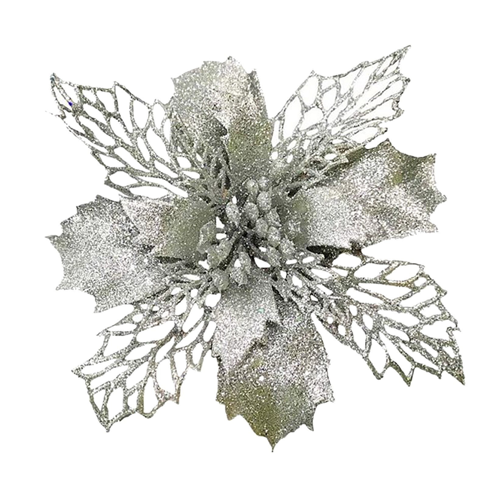 Octtong 6 Pcs Artificial Christmas Flowers Decorations Glitter Xmas ...