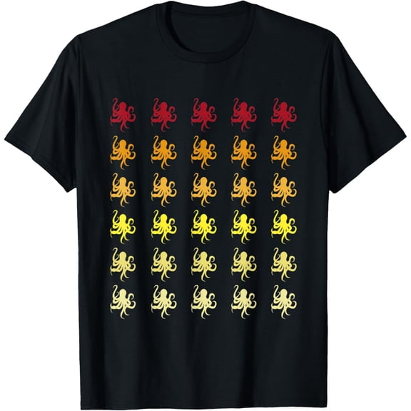 Octupus Retro Animal Pattern T-Shirt men and women can wear, black, white, gifts