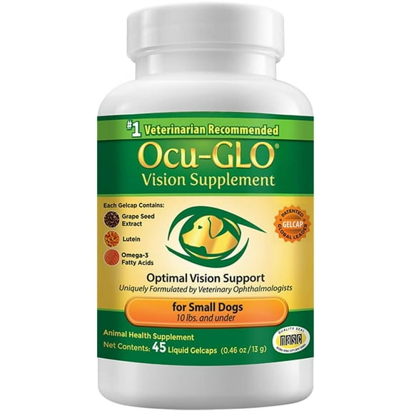 Ocu-GLO Vision Supplement for Small Dogs by Animal Necessity with Lutein, Omega-3 Fatty Acids, Grape Seed Extract and Antioxidants to Promote Eye Health in Dogs, 45ct Liquid Gelcaps